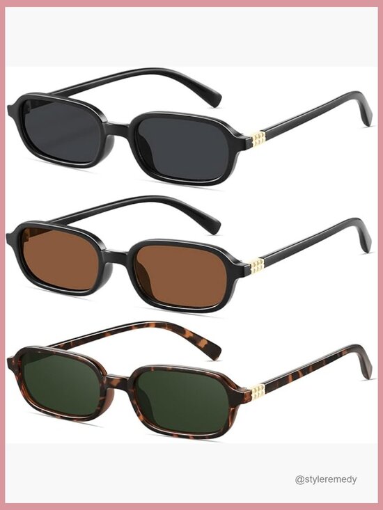 Retro Rectangular Sunglasses UV400 Protection Lightweight Plastic Frame main image 5